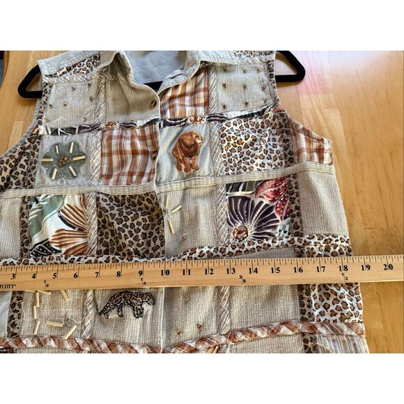 Studio Collection Animal Print Patchwork Vest – Boho Safari Style, Size Medium - Picture 11 of 13